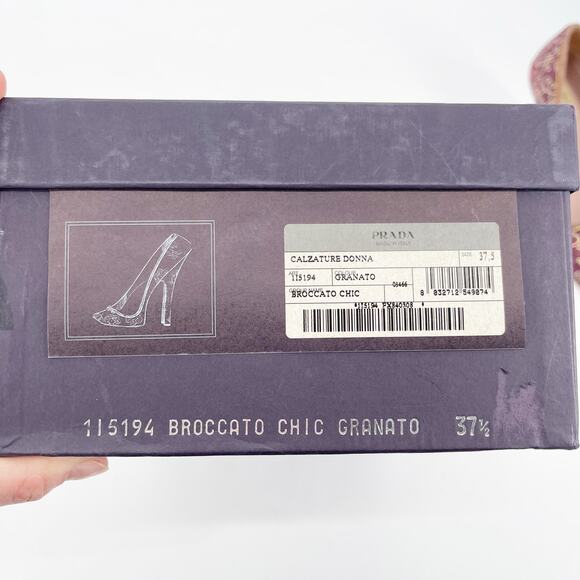 Vintage Prada Plum Gold Brocade Snakeskin Trim Bow Square Toe Heels IT 37.5 - Picture 13 of 13